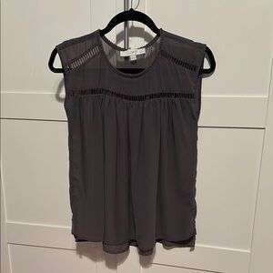LOFT Charcoal Gray Sleeveless Pleated Blouse